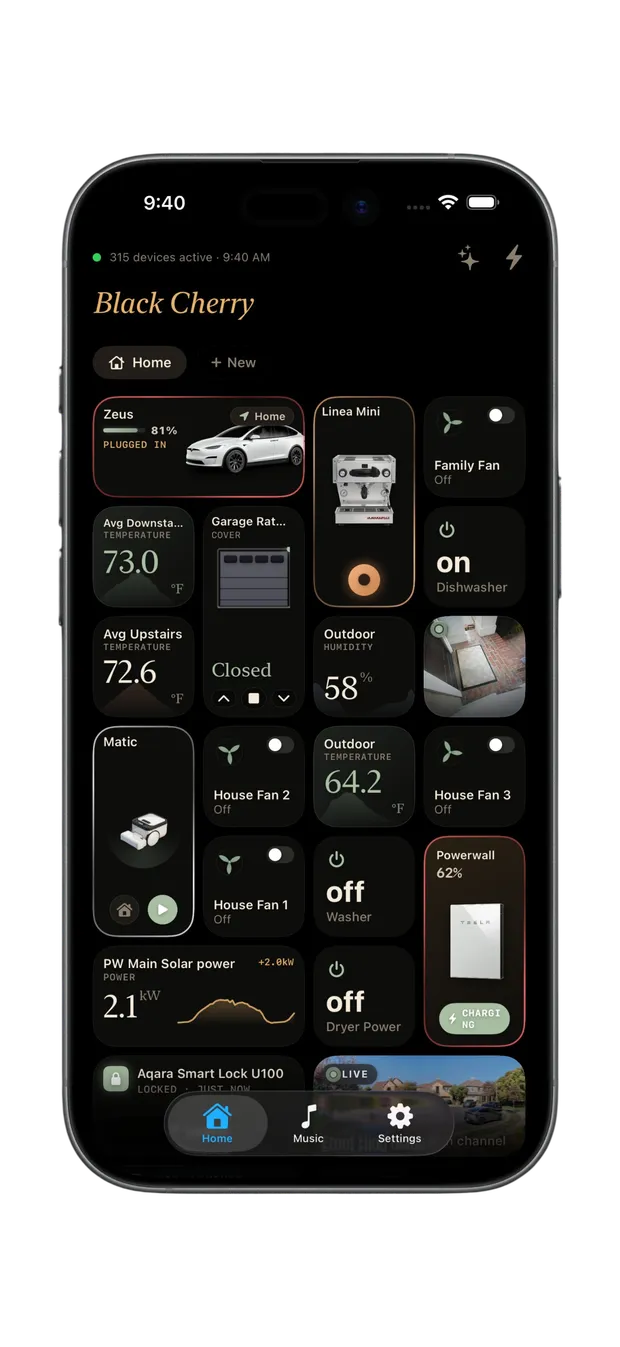 Halo running on iPhone showing a smart-home dashboard