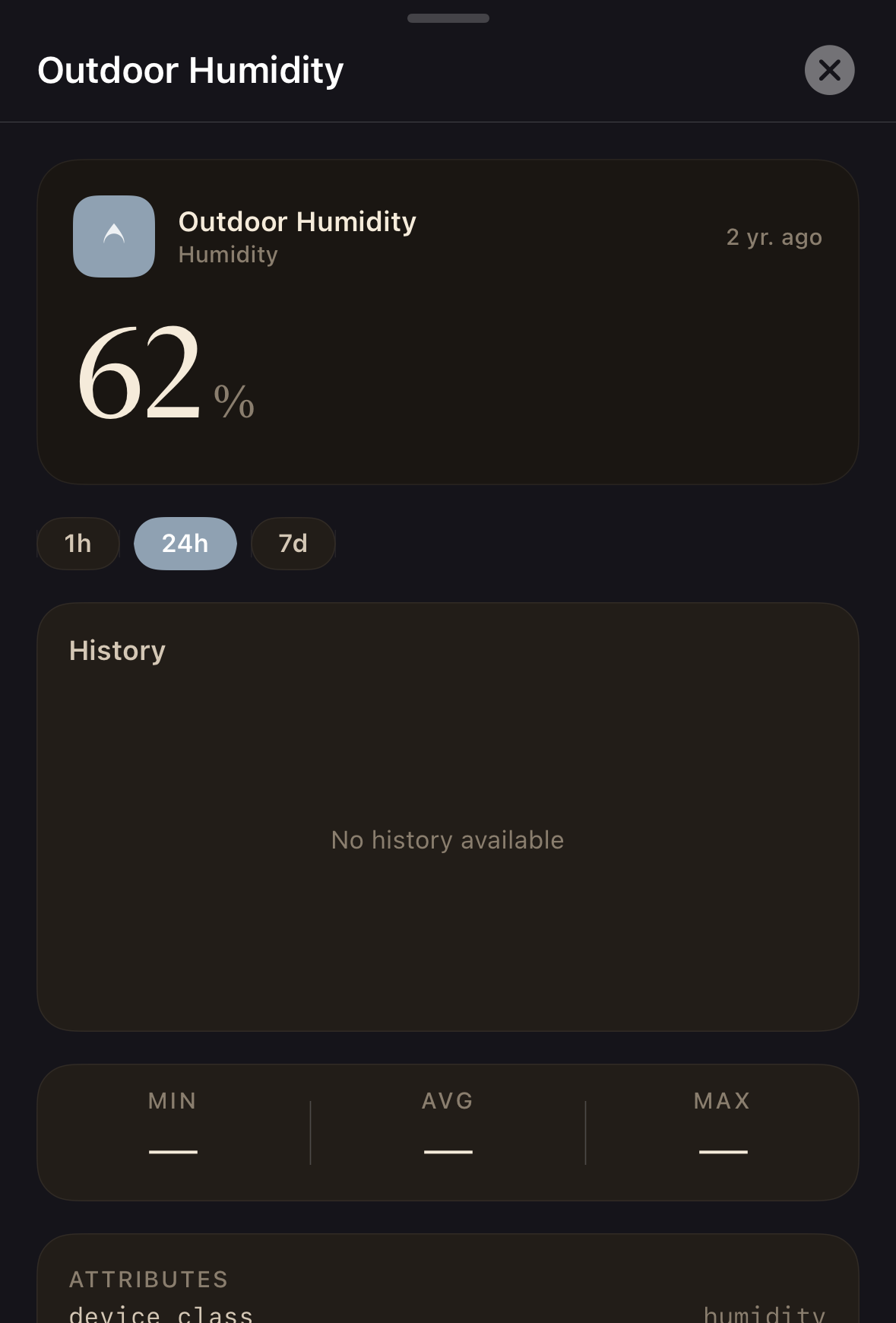 Sensors drawer screenshot
